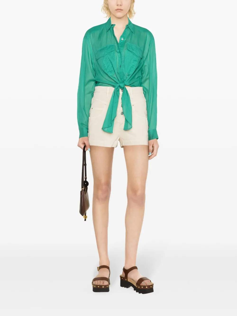 Shop Marant Etoile Nath Organic Cotton Shirt In Grün