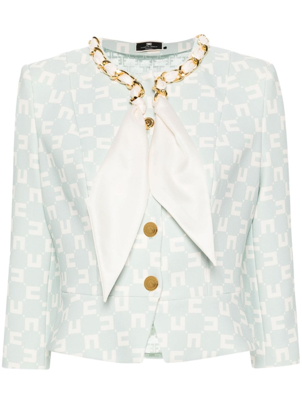 Elisabetta Franchi Scarf-embellished Logo-print Blazer In Grün