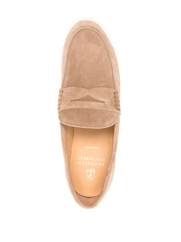 Brunello Cucinelli Suede Penny Loafers | Brown | FARFETCH