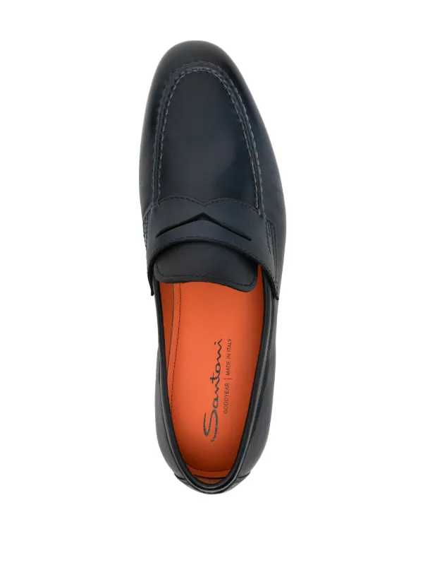 Santoni penny-slot Leather Loafers | Blue | FARFETCH display picture 2
