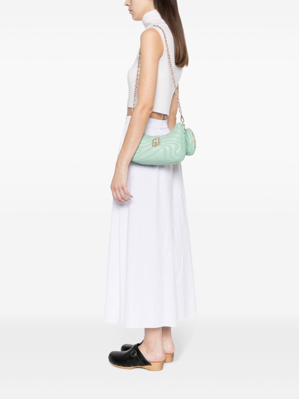Shop Liu •jo Matelassé Shoulder Bag In Green