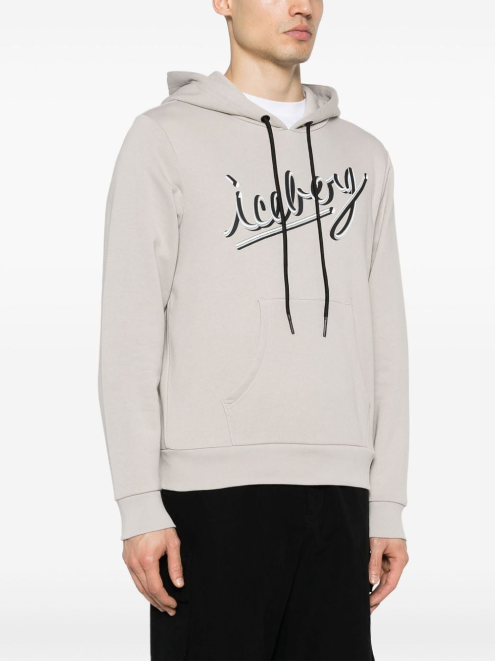 Shop Iceberg Logo-print Hoodie In Grey