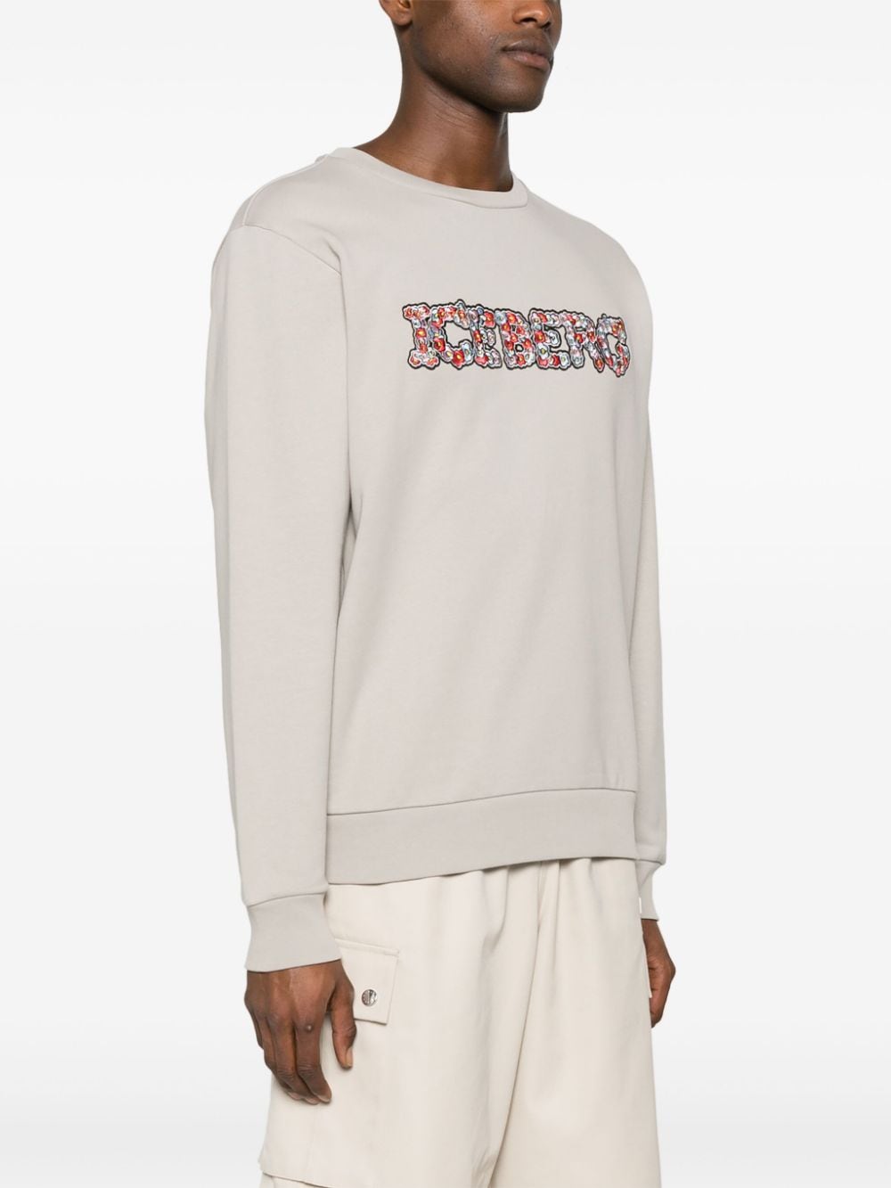 Shop Iceberg Embroidered-floral Logo Sweatshirt In Neutrals