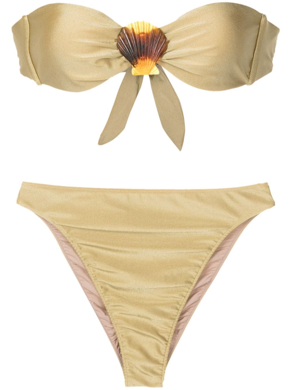 shell-appliqué high-waist bikini set