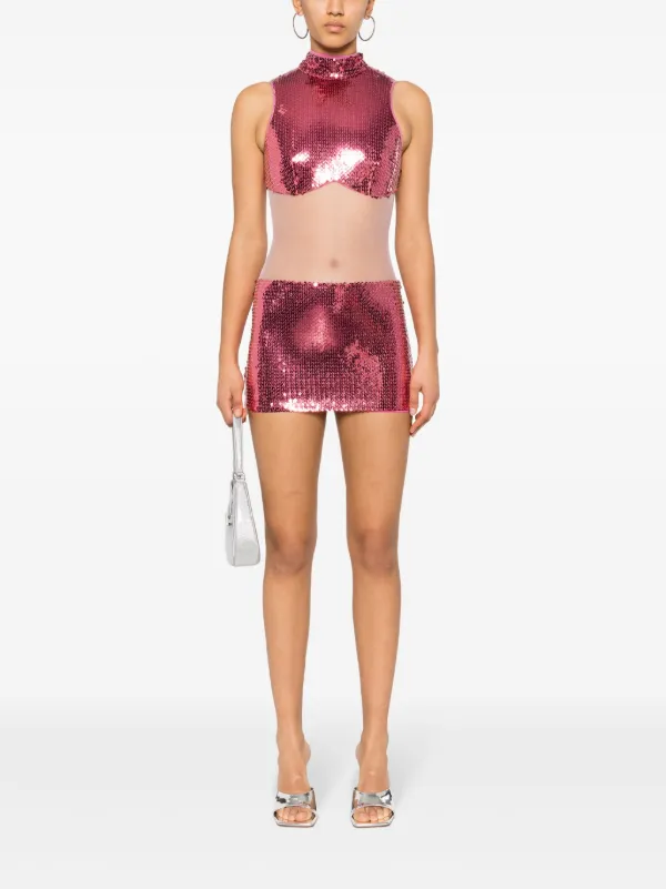 David Koma sequin embellished Sheer Mini Dress Pink FARFETCH AE