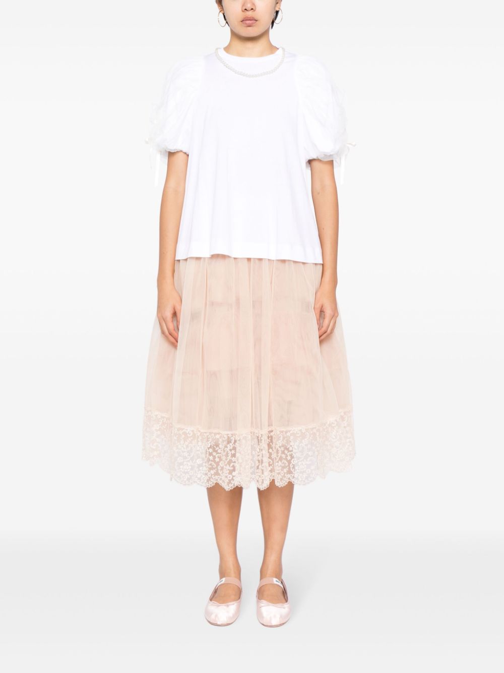 Simone Rocha tulle-overlay cotton T-shirt - Wit