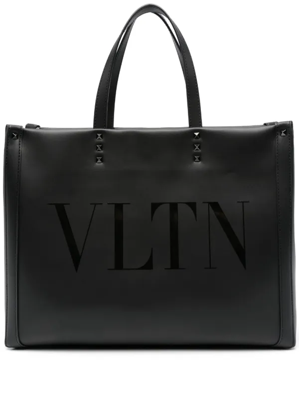 Valentino Garavani logo print leather tote bag men Leather One Size Black