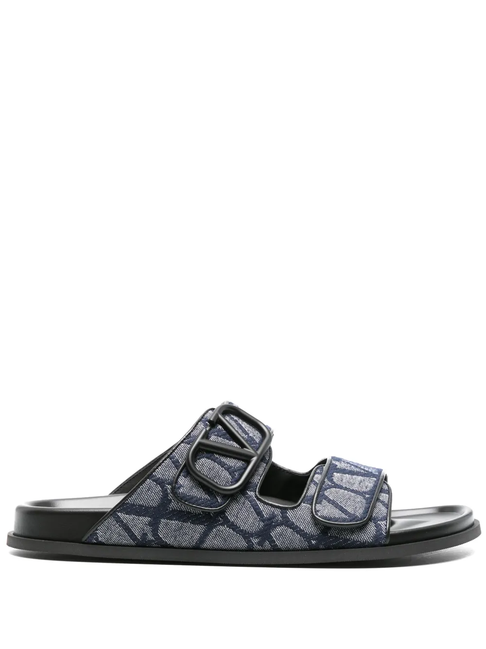Valentino Denim Vlogo Toile Iconographe Slides In Blue