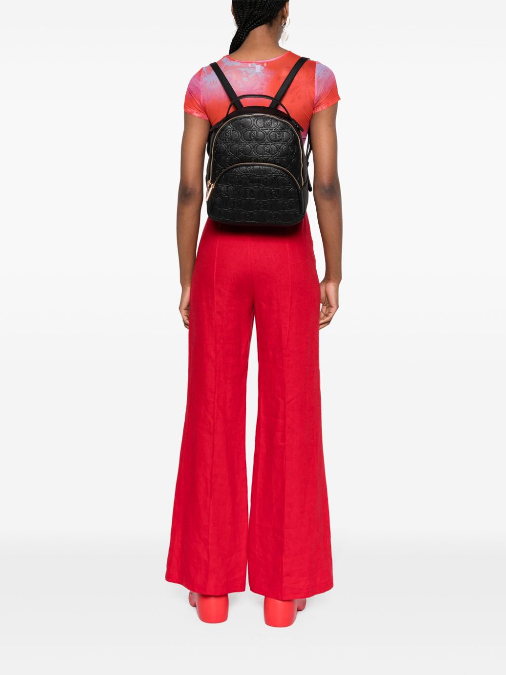Shop Liu •jo Embossed-logo Backpack In Black