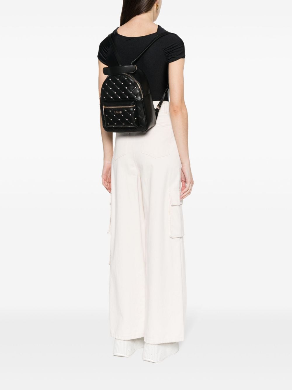 Shop Liu •jo Crystal-embellished Backpack In Black