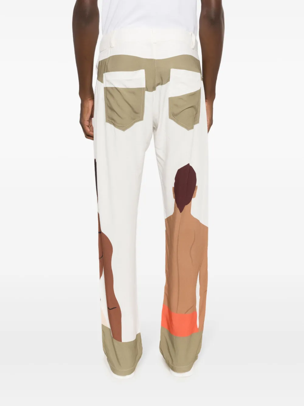 Shop Amir Slama Graphic-print Linen-blend Trousers In Neutrals