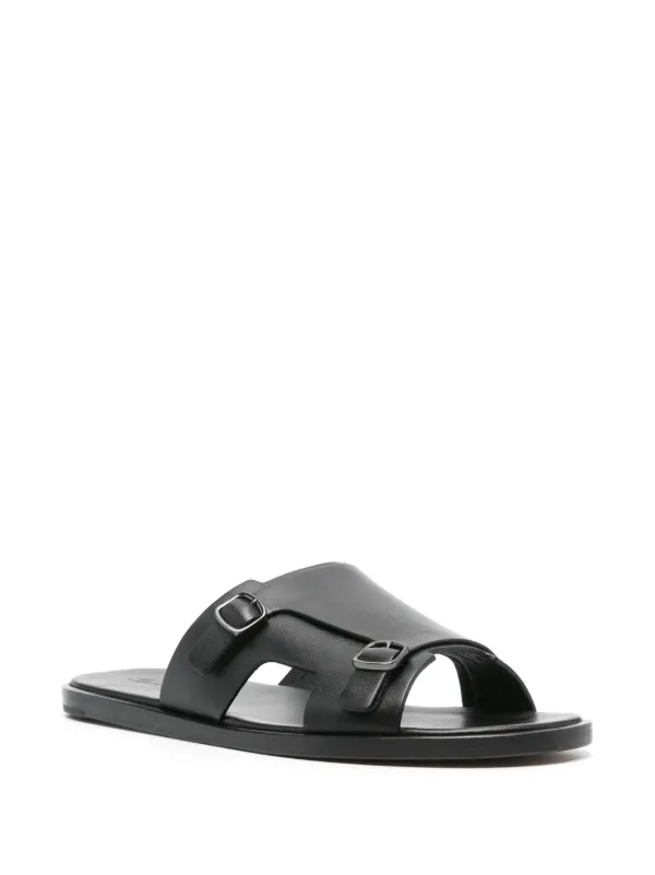 Santoni double-buckle Leather Sandals | Black | FARFETCH JO