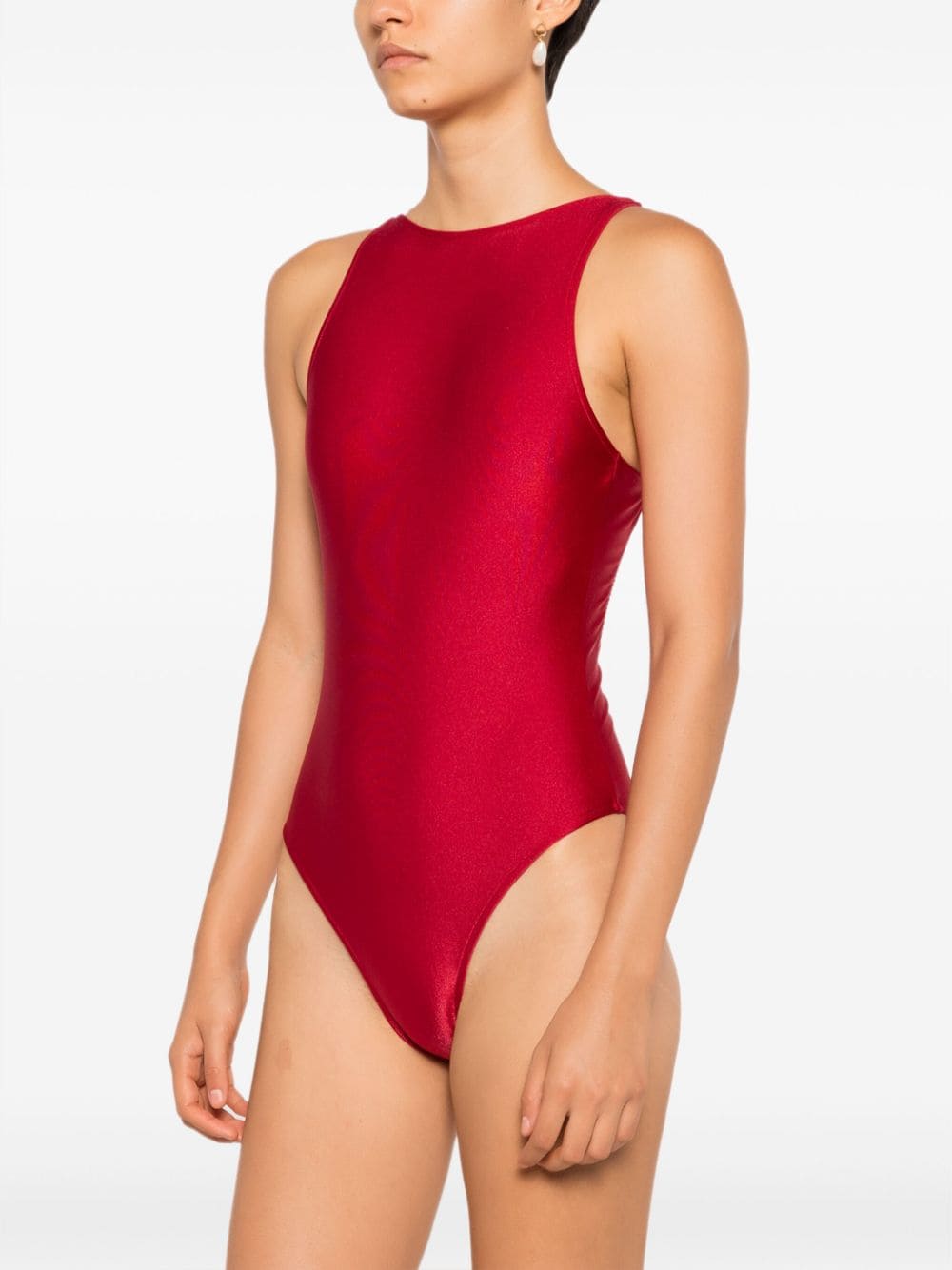 Shop Adriana Degreas Criss Cross-straps Metallic Swimsuit In Red