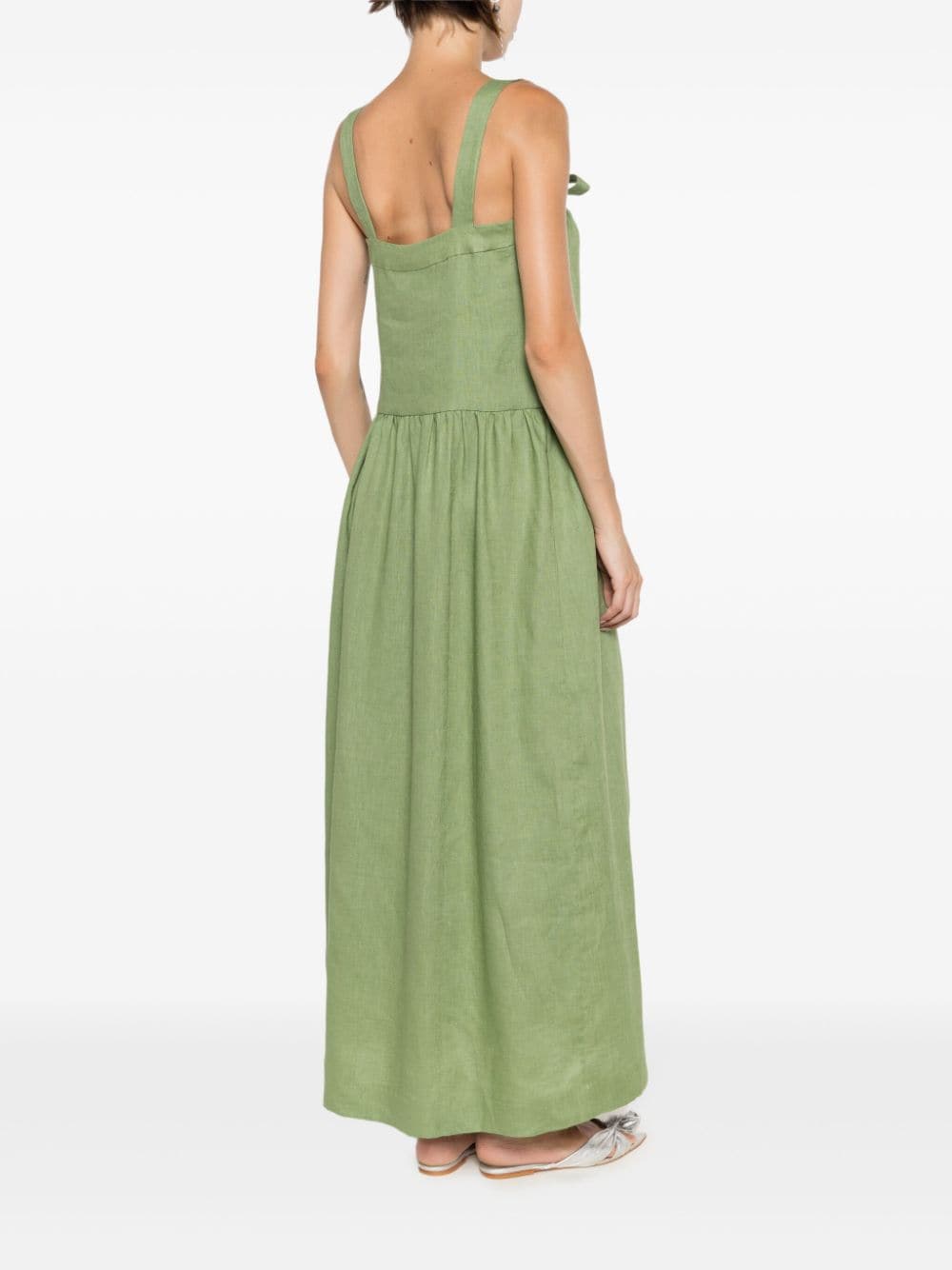 Shop Adriana Degreas Self-tie Linen Maxi Dress In Green