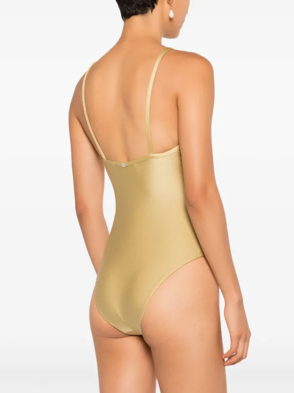 Adriana Degreas shell-appliqué Metallic Swimsuit | Green