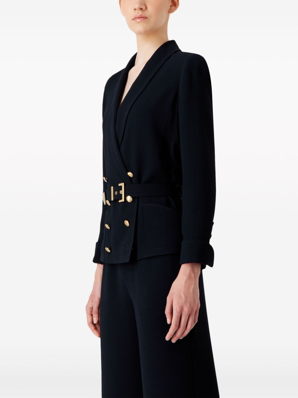 Shop Emporio Armani Double-breasted Belted Blazer In Black