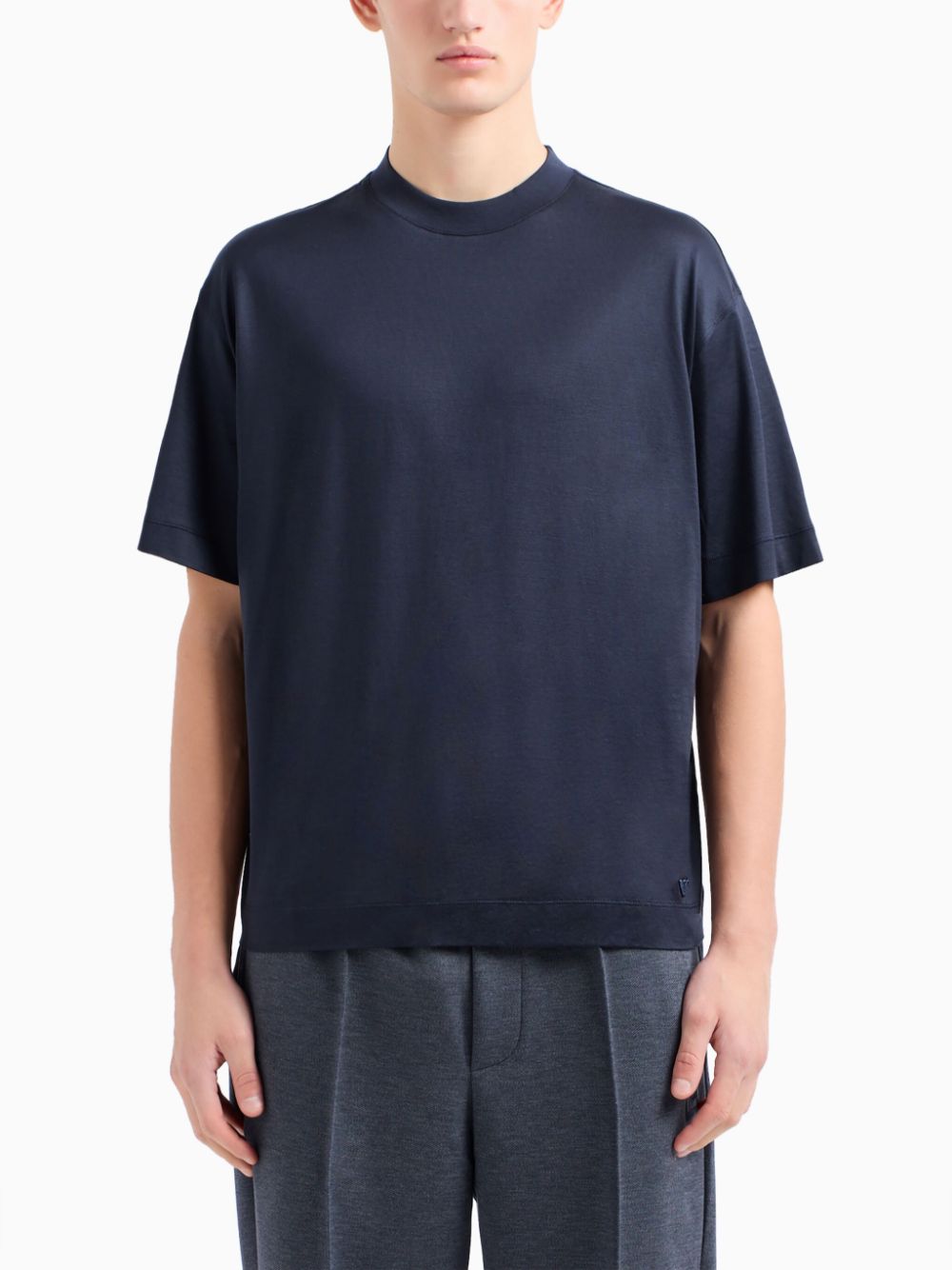 Shop Emporio Armani Drop-shoulder Fine-knit T-shirt In Blue