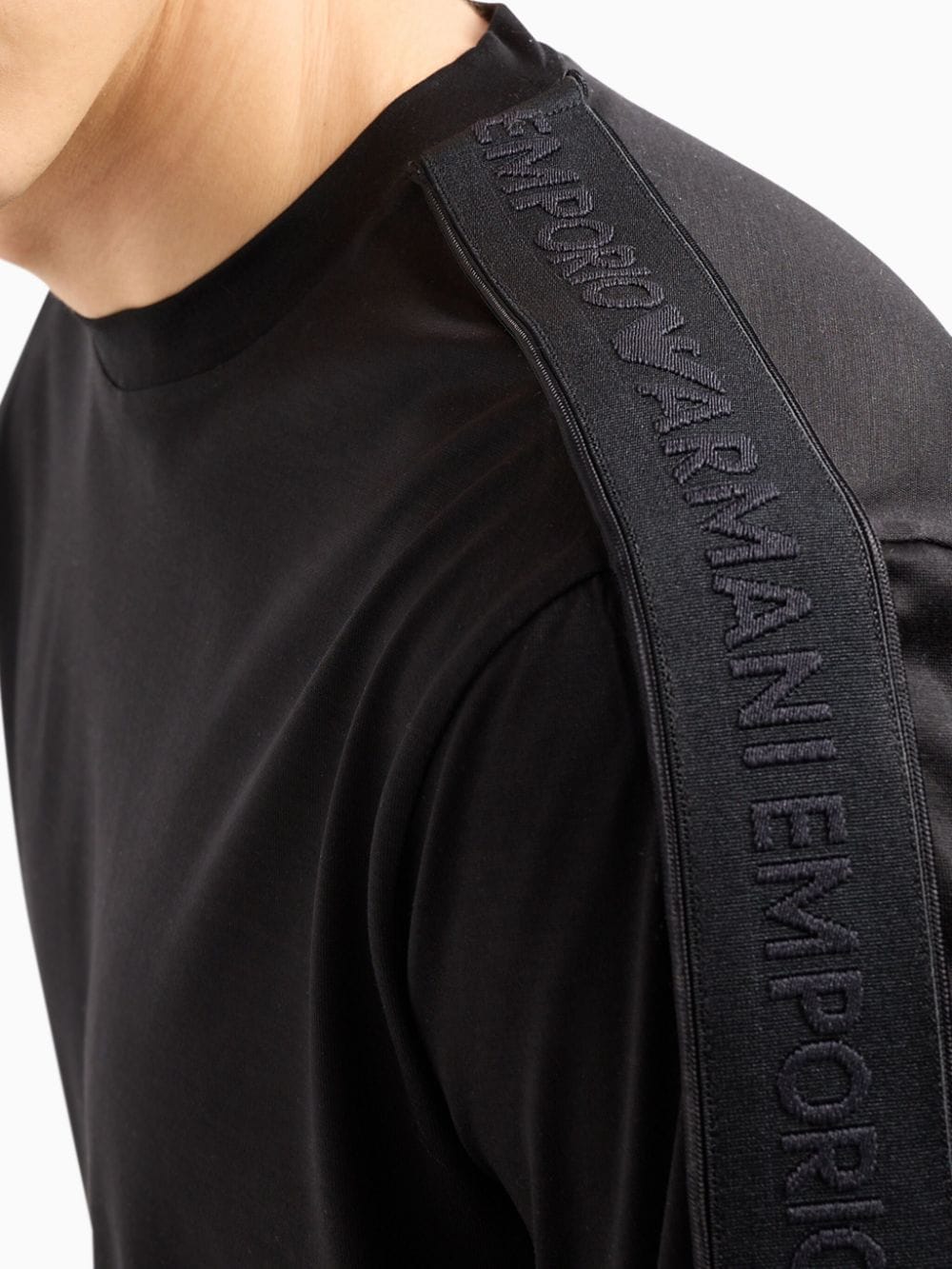 Shop Emporio Armani Logo-tape Cotton T-shirt In Black