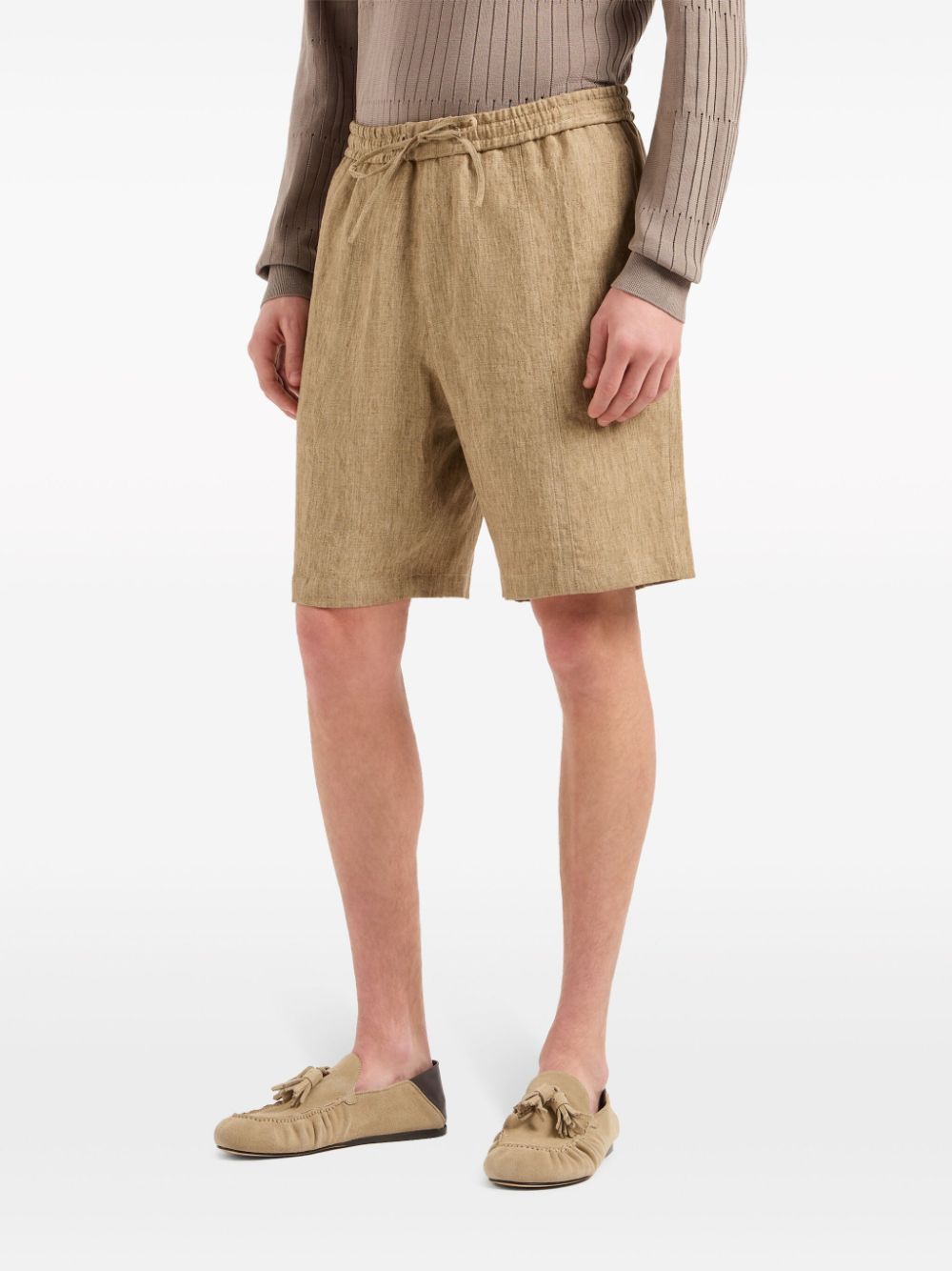 Shop Emporio Armani Drawstring-waist Linen Shorts In Neutrals