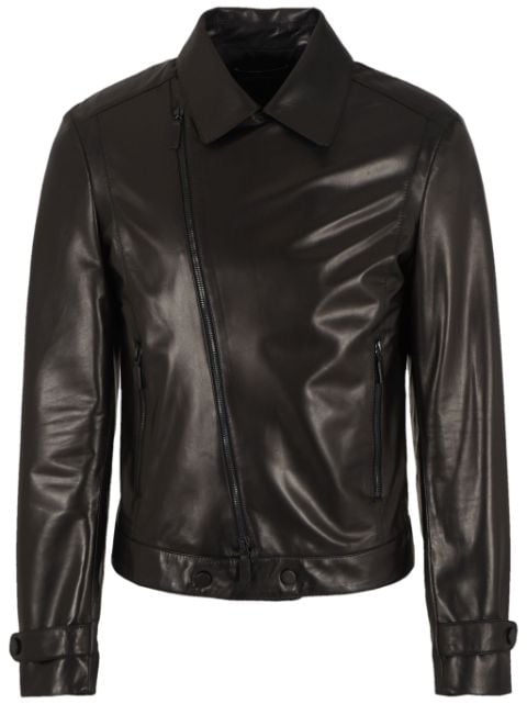 Emporio Armani diagonal-zip leather biker jacket