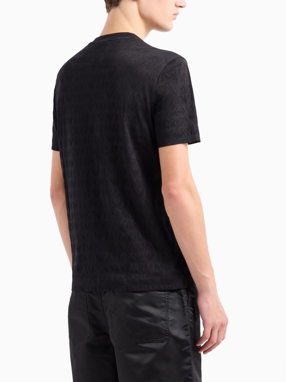 Shop Emporio Armani Logo-jacquard Cotton T-shirt In Black