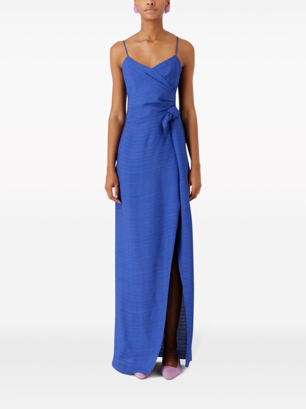Shop Emporio Armani Knotted V-neck Gown In Blue
