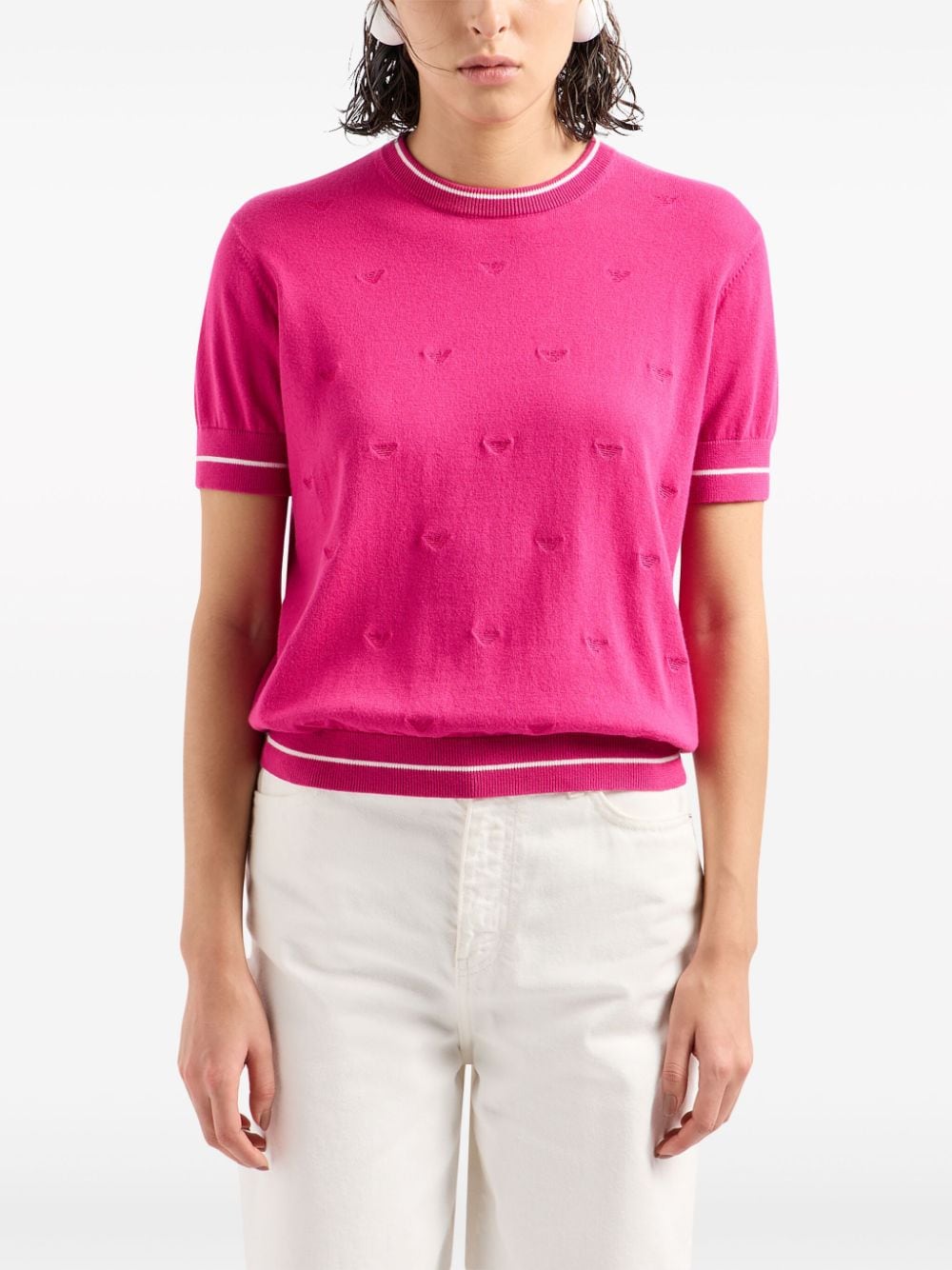Shop Emporio Armani Heart Jacquard Knit Top In Pink