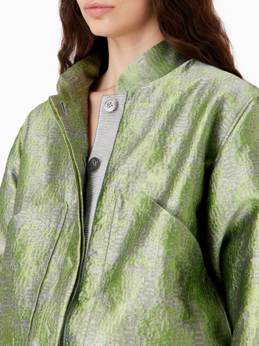 Shop Emporio Armani Jacquard Bomber Jacket In Green