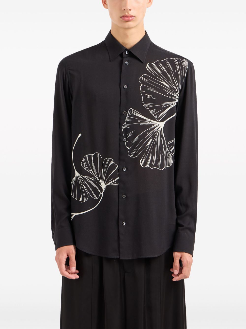 Emporio Armani Overhemd met bladerprint Zwart