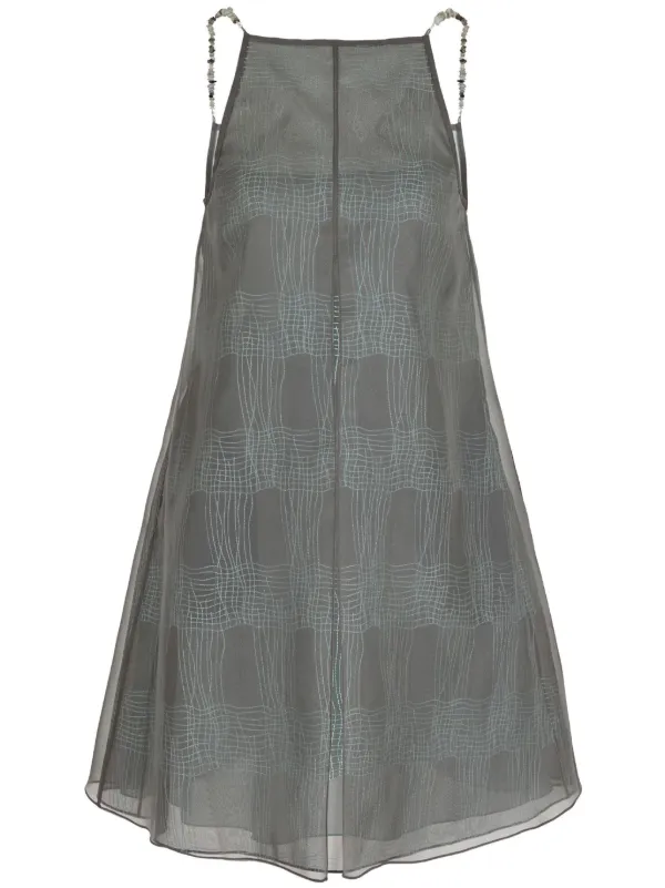 Emporio Armani Striped Sheer-overlay Minidress in Grey