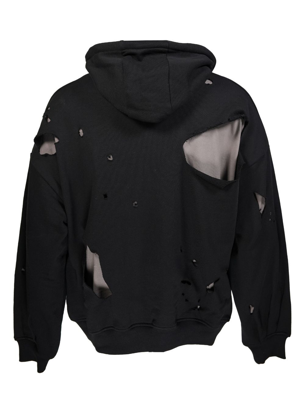 Shop Mostly Heard Rarely Seen Layered Distressed Cotton Hoodie In 黑色