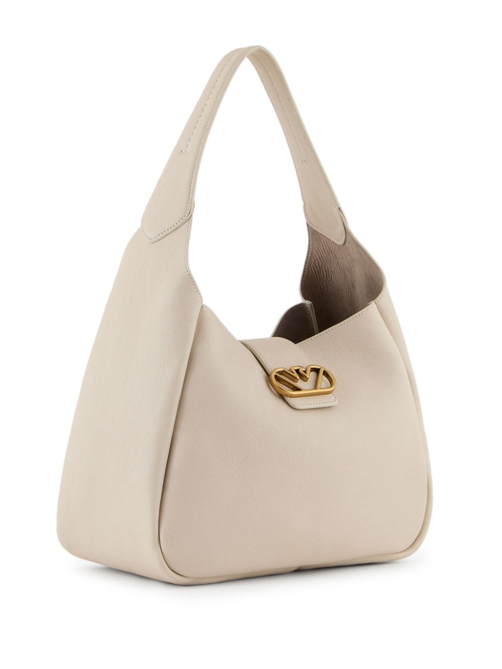 Emporio Armani Leren schoudertas met logoplakkaat - Beige