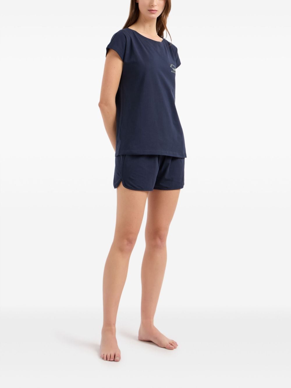 Shop Emporio Armani Logo-embellished Pajama Set In Blue
