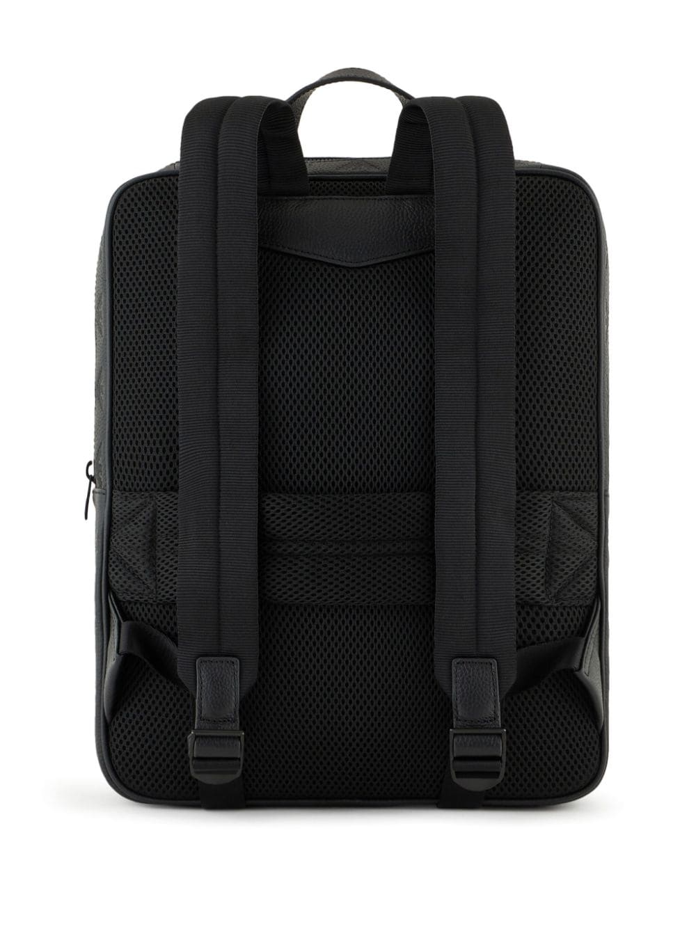 Shop Emporio Armani Logo-debossed Leather Backpack In Black