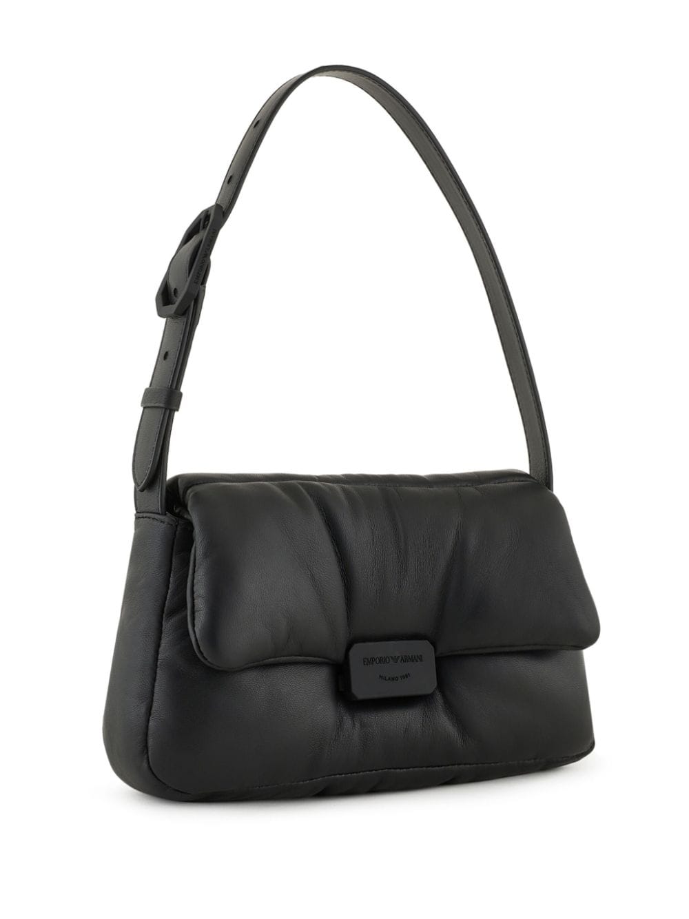 Shop Emporio Armani Logo-plaque Leather Shoulder Bag In Black