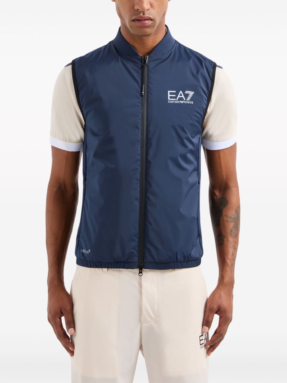Shop Ea7 Logo-print Stretch Zipped Vest In Blue