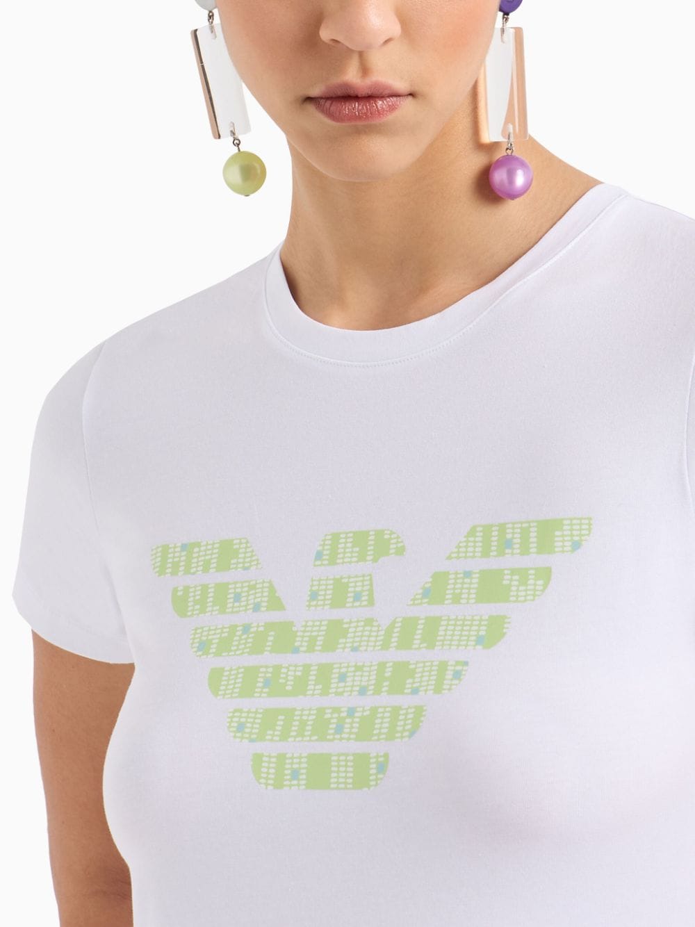 Emporio Armani T-shirt van katoenblend met logoprint Wit