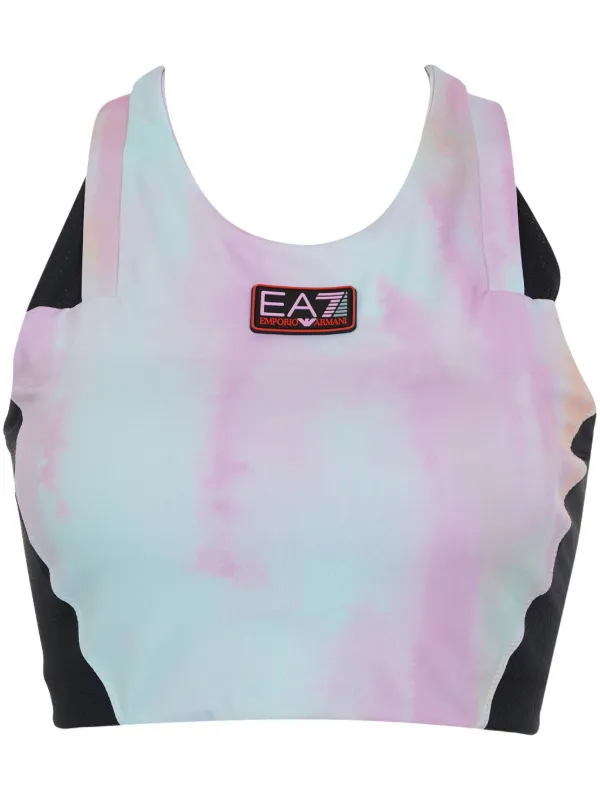 Ea7 Emporio Armani Watercolour logo-appliqué Sports Bra Pink FARFETCH IN