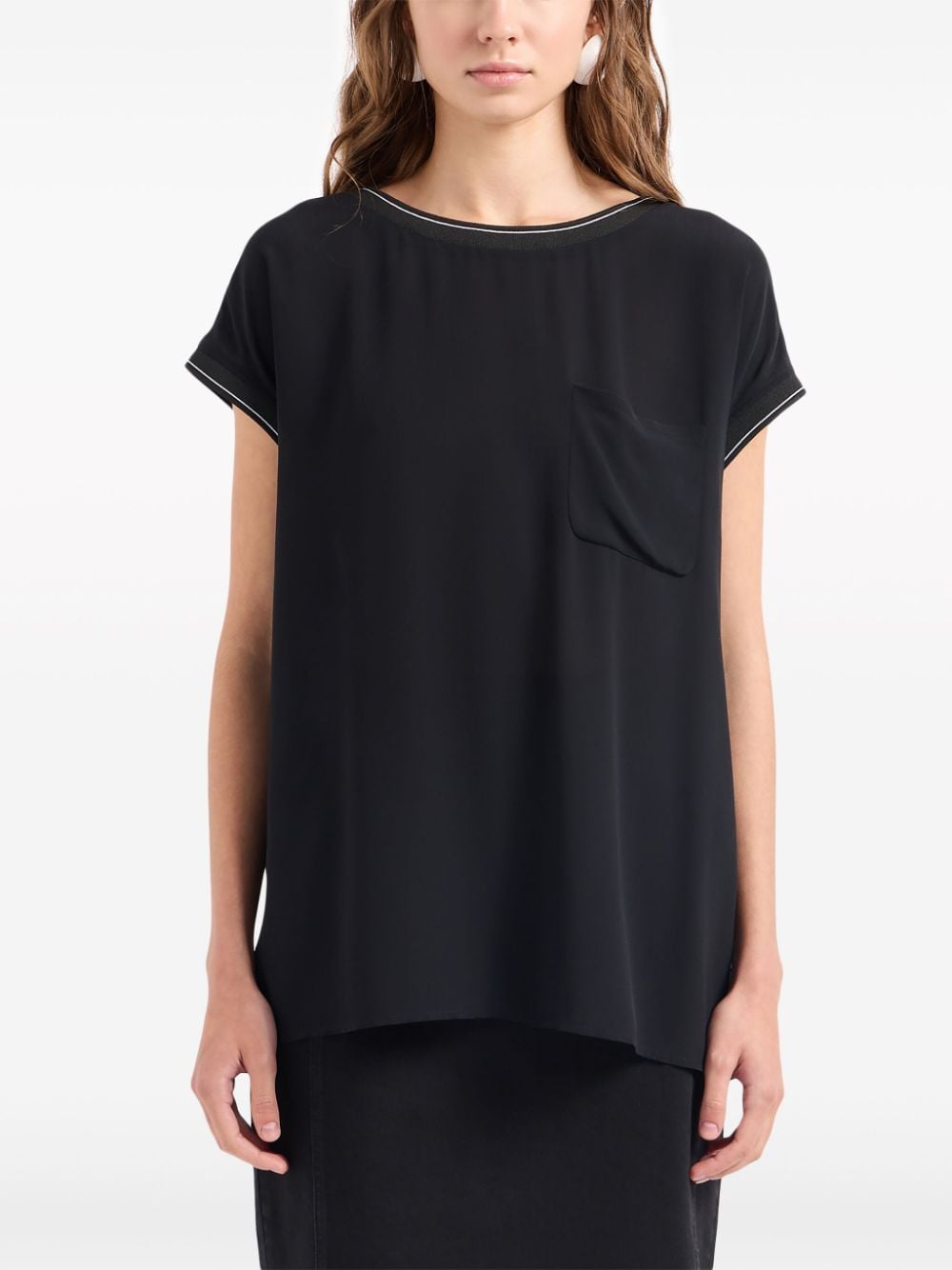 Emporio Armani Chiffon blouse met korte mouwen Zwart