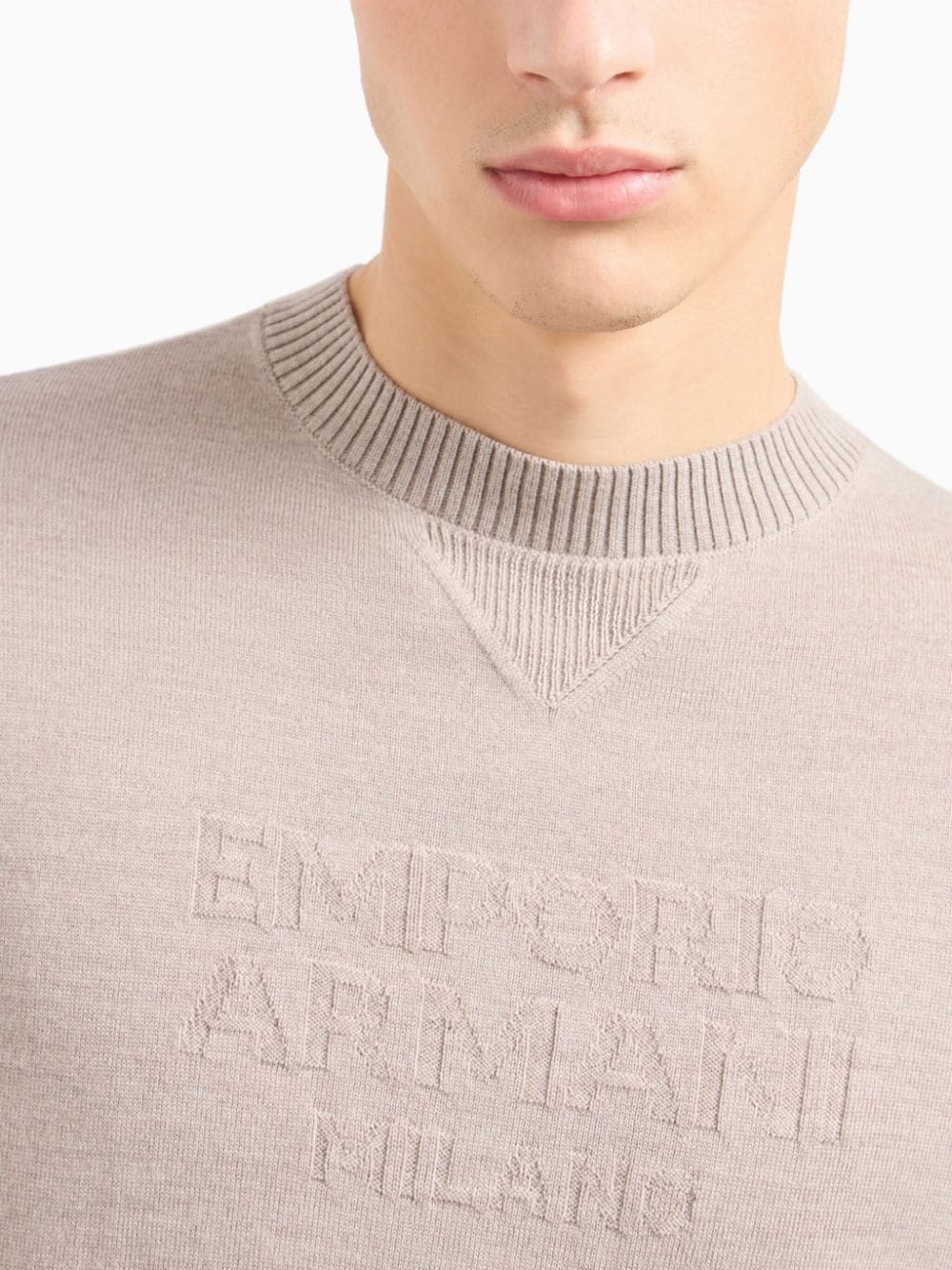 Shop Emporio Armani Logo-jacquard Wool Jumper In Neutrals