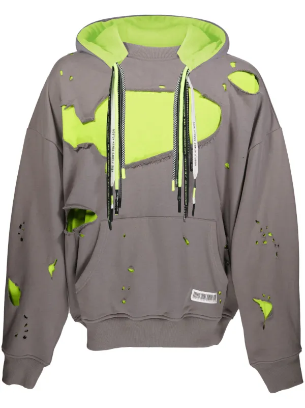 Mostly Heard Rarely Seen Layered Distressed Cotton Hoodie Grey FARFETCH  IN