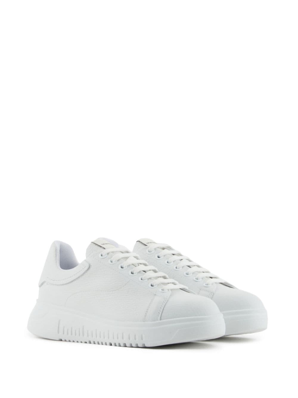 Shop Emporio Armani Grained-leather Sneakers In 白色