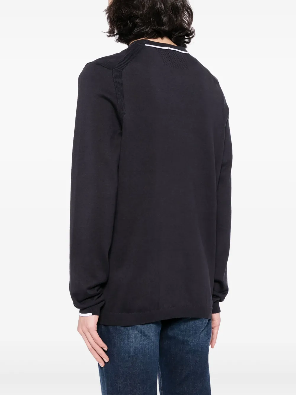 BOSS Ribgebreide trui met logo-patch Blauw