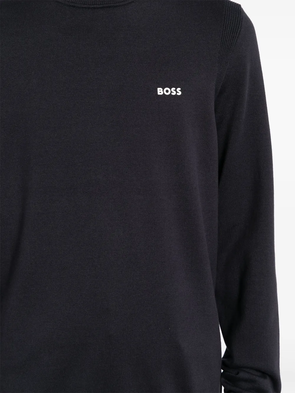 BOSS Ribgebreide trui met logo-patch Blauw