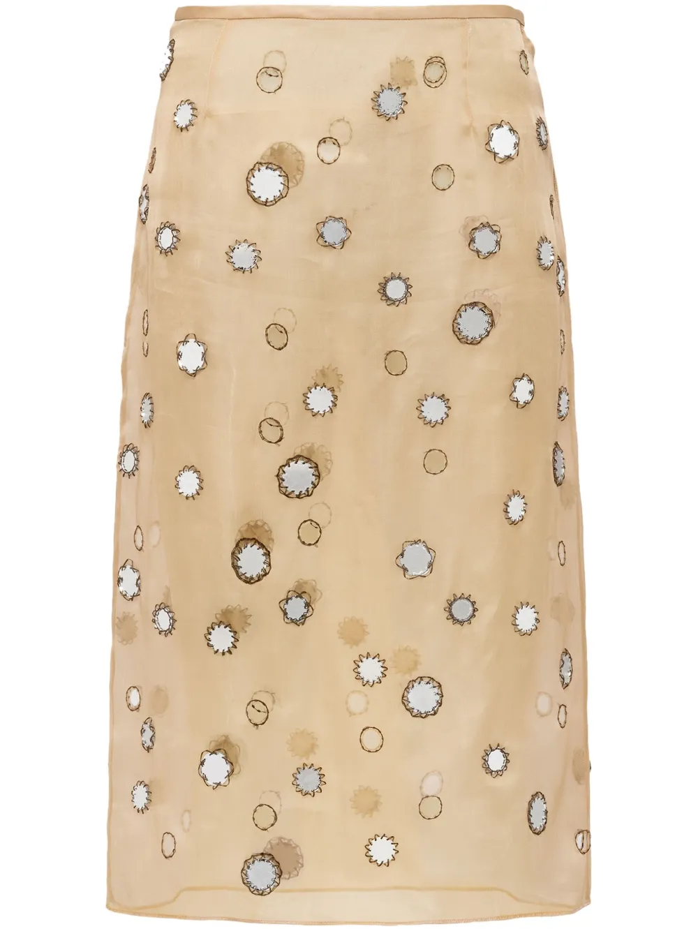 Shop Prada Mirror-embellished Organza Midi Skirt In Nude