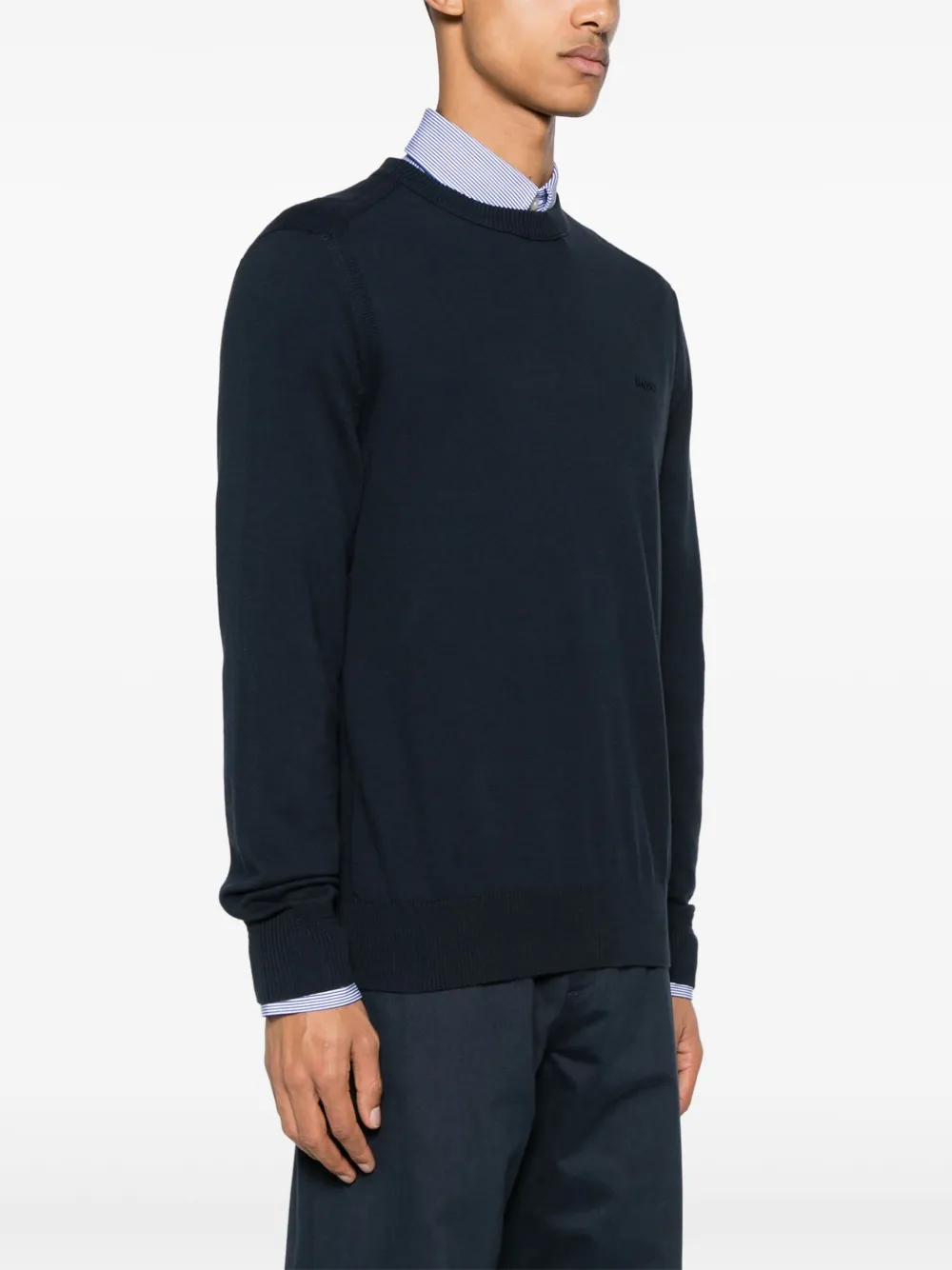 BOSS Geribbelde trui met geborduurd logo Blauw