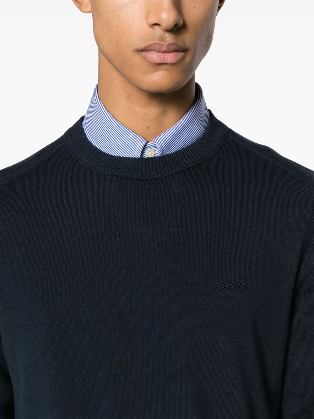BOSS Geribbelde trui met geborduurd logo Blauw