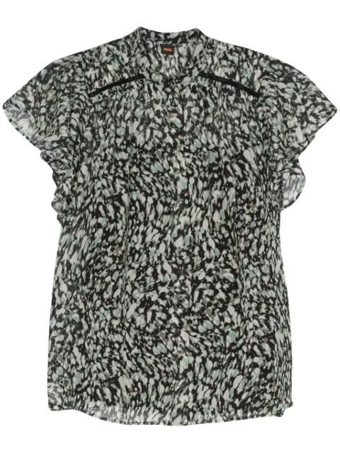 BOSS graphic-print ruched-detail shirt