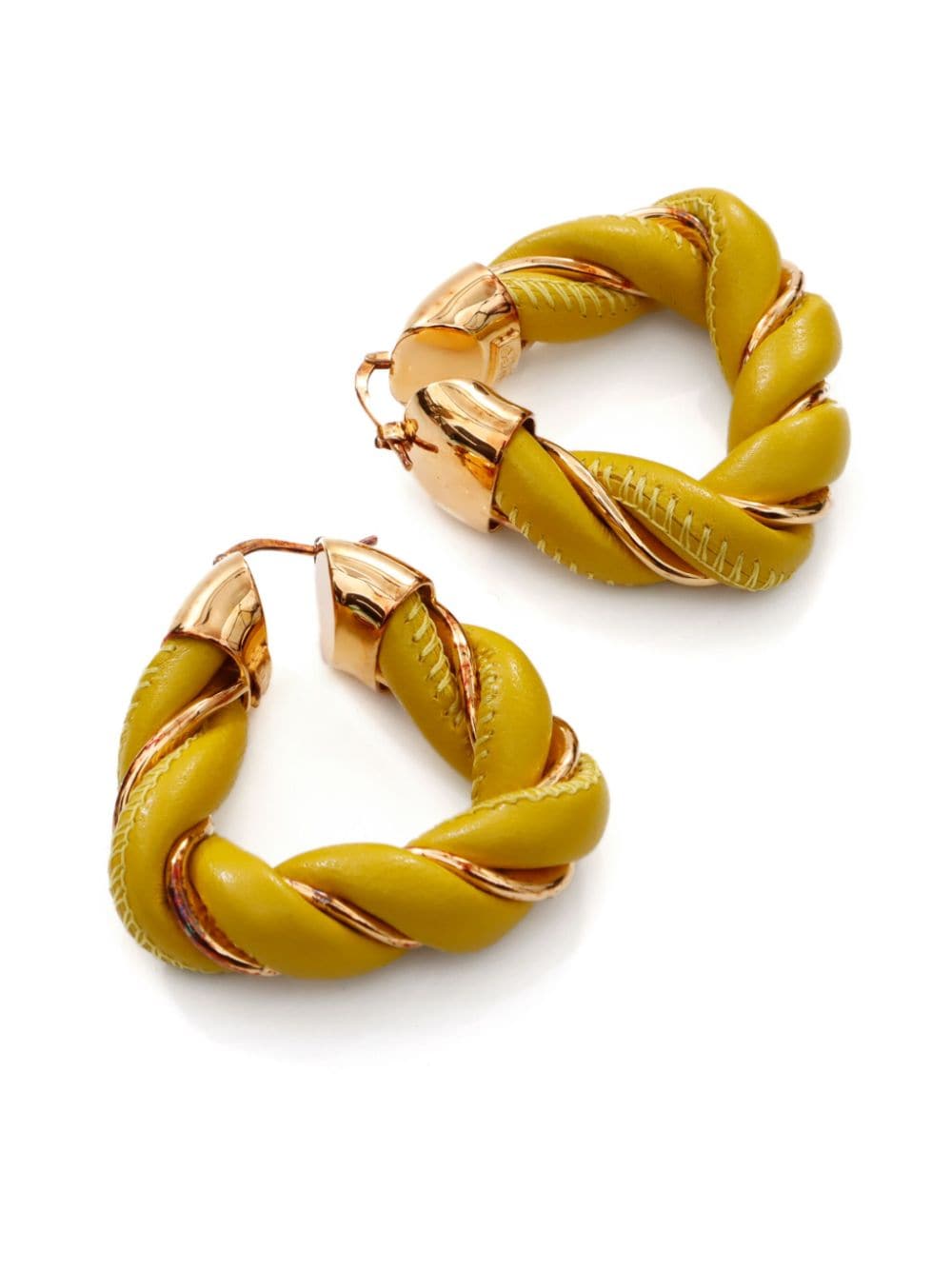Pre-owned Bottega Veneta Twisted Triangle Hoop Earrings In Yellow