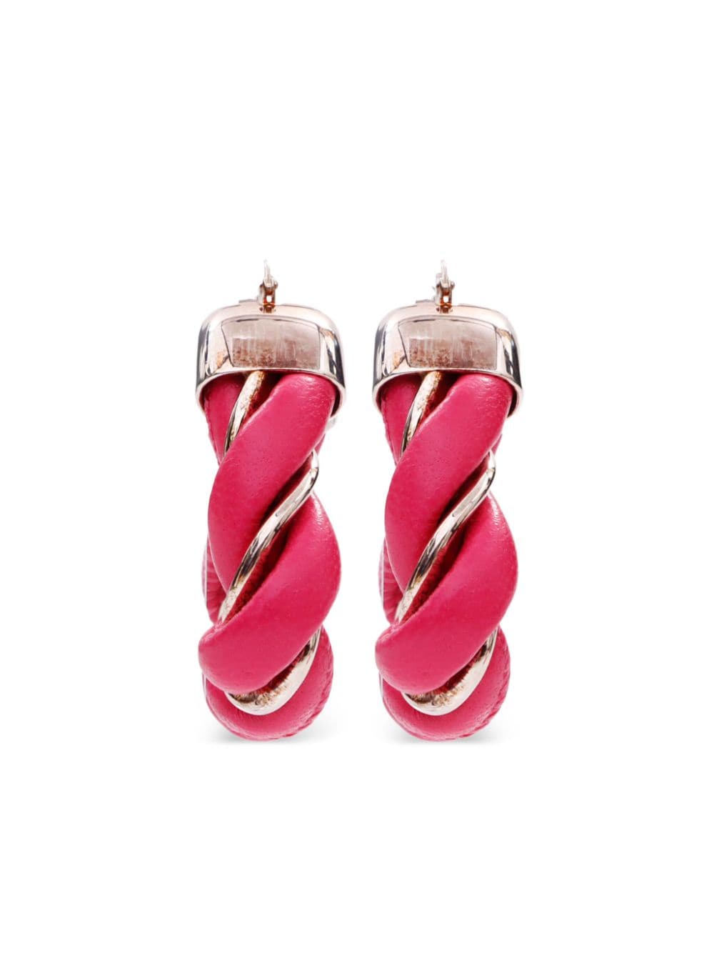Pre-owned Bottega Veneta Twisted Triangle Hoop Earrings In Pink